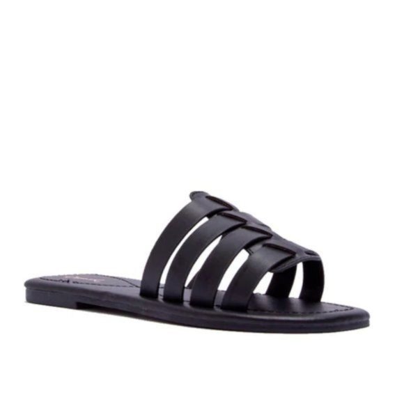 !! NEW !! Soft Vegan Leather Caged Slide Sandals in Black - Picture 5 of 8